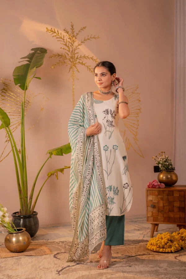 Ivory Teal Botanical Printed Sleeveless Kurta Set with Dupatta.jpg
